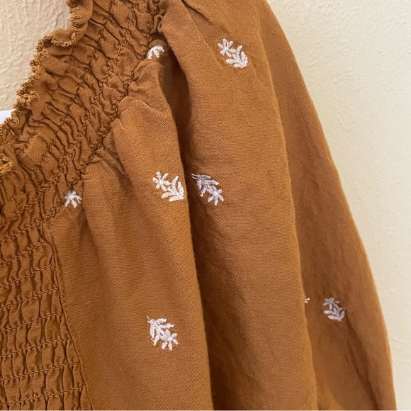 Old Navy Brown Smocked Puff Sleeve Top Sz-M - Picture 6 of 10